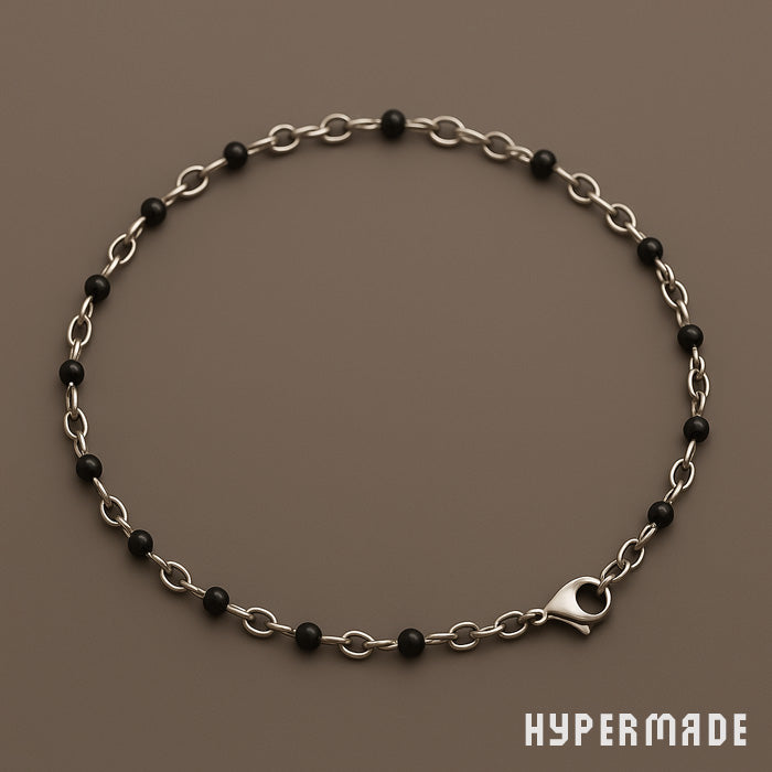 Elegante Halskette Damen – silberfarben mit schwarzen Metalltupfen, ca. 45 cm,