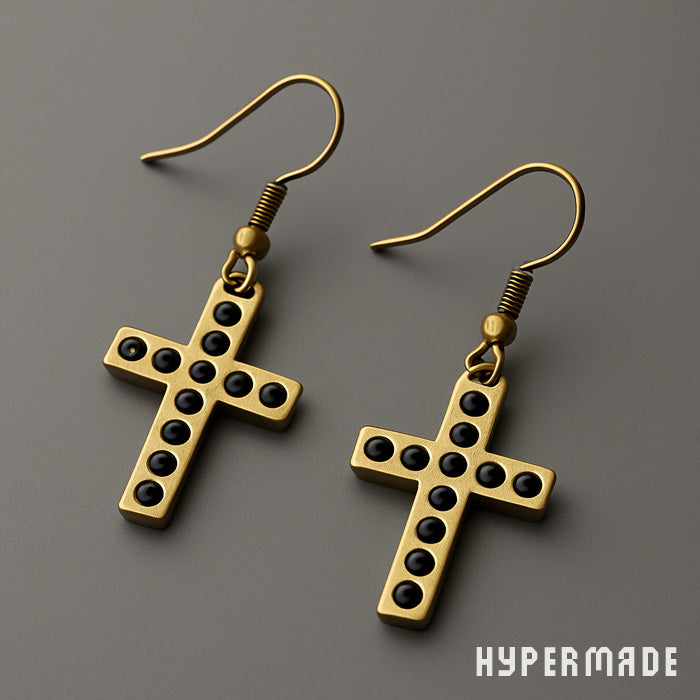 Kreuz-Ohrringe Goldfarben mit schwarzen Punkten – Trendiger Ohrschmuck