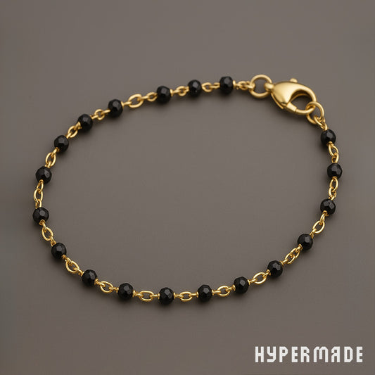 Elegante goldfarbene Halskette mit schwarzen Perlen – ca. 46 cm – Handgefertigt