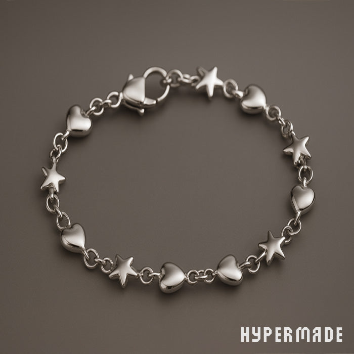 Armband „Stern & Herz“ – Edelstahl, 21 cm, silberfarben