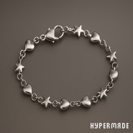 Armband „Stern & Herz“ – Edelstahl, 21 cm, silberfarben