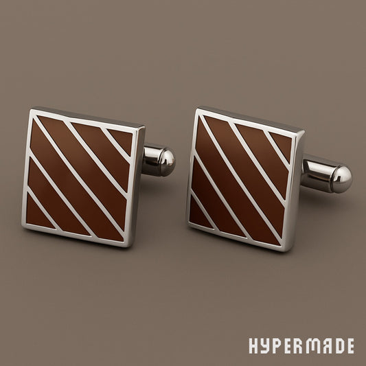 Elegante Edelstahl-Manschettenknöpfe – Silberfarben mit braun