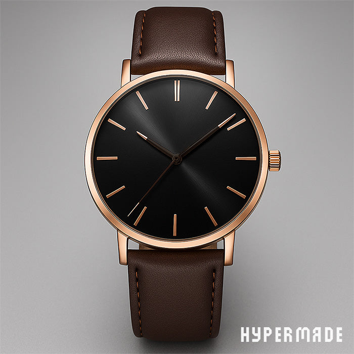 Luxus Herren Armbanduhr – Quarz, Edelstahlgehäuse, Lederarmband