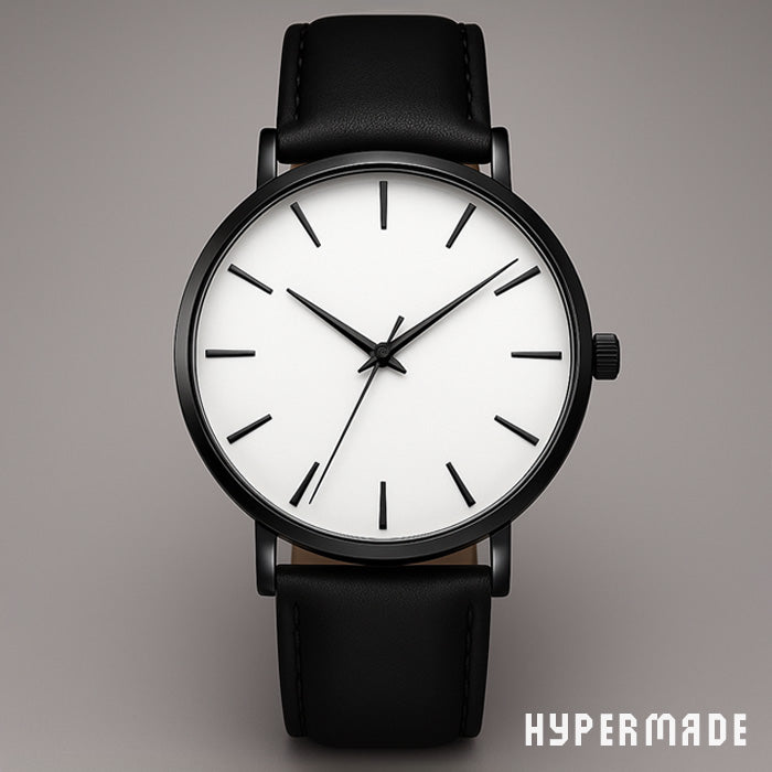 Luxus Herren Armbanduhr – Quarz, Edelstahlgehäuse, Lederarmband