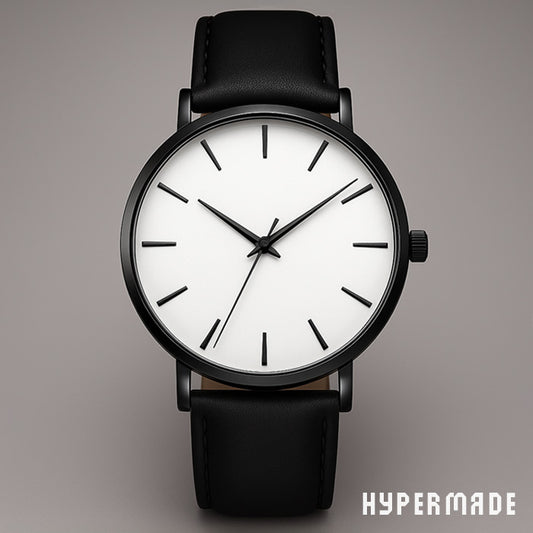 Luxus Herren Armbanduhr – Quarz, Edelstahlgehäuse, Lederarmband