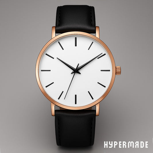 Luxus Herren Armbanduhr – Quarz, Edelstahlgehäuse, Lederarmband