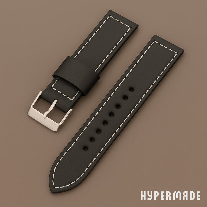 Universelles Lederarmband für Armbanduhren – Ersatzschnalle 24 mm, schwarz